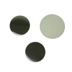 Components to make 58mm circular flat back comprising of metal disc front, smaller metal disc back and clear plastic film cover